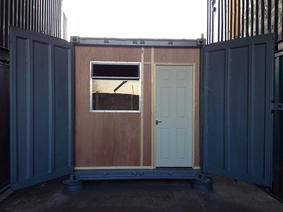 10ft x 8ft Blue Used Shipping Container Office |  